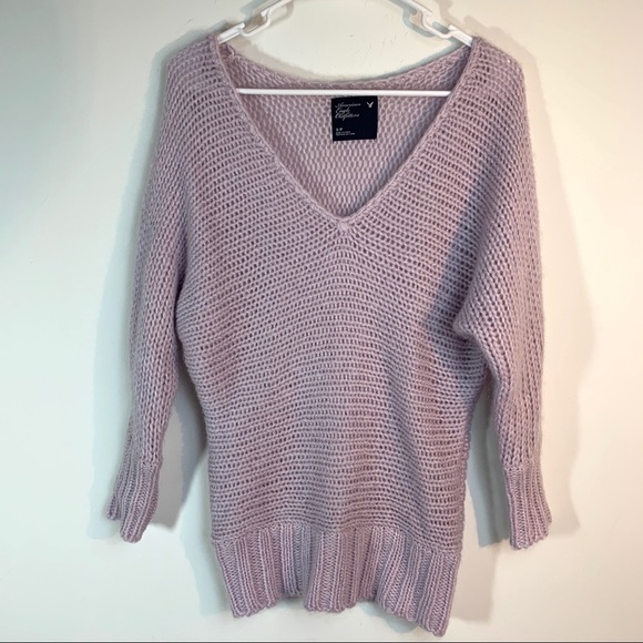 American Eagle Lavender Oversize Wool Mohair Crochet Sweater - Picture 3 of 11